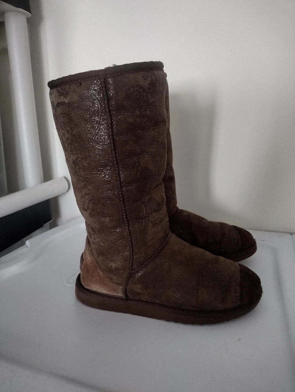 UGG Australia Women's Tall Baroque Embossed Paisley Boots, Brown, Size 6